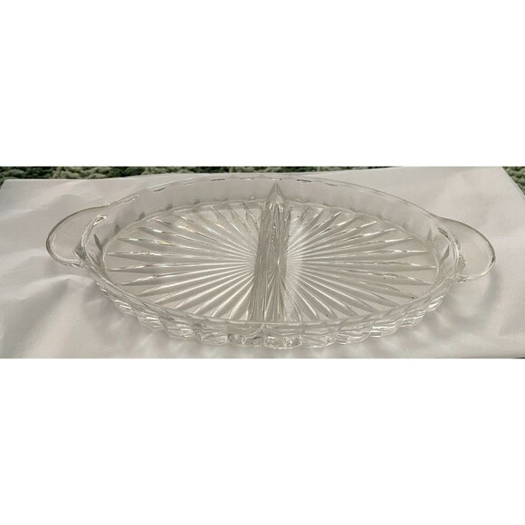 Vintage Oval Split Cut Glass Serving Dish Candy Relish Divided - Picture 4 of 6